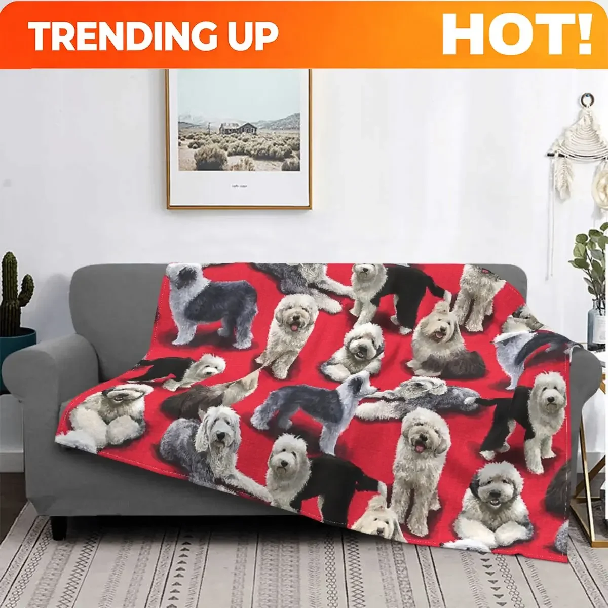 Customization The Old English Sheepdog Blanket Fleece Textile Decor Bobtail Dog Multi-function Throw Blanket For Bedding Office