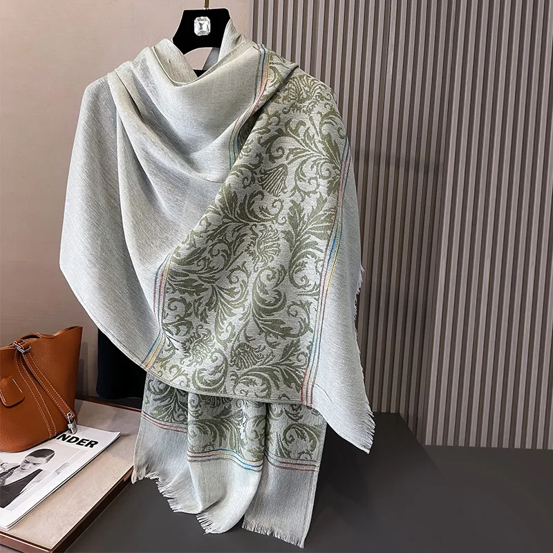 Brand Floral Scarf Shiny Color Shawls Wear it Daily to Keep Warm in Autumn and Winter Double Boho Style Cotton And Linen Scarf