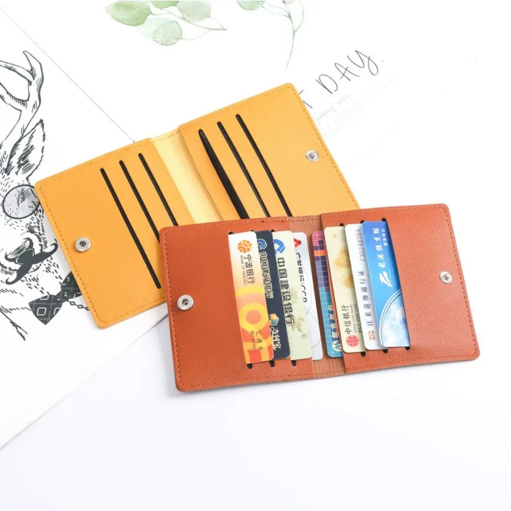 

with Buttons Thin Card Bag Solid Color Korean Style PU Leather Card Holder Short Wallet Coin Purse Credit Card Bag Business