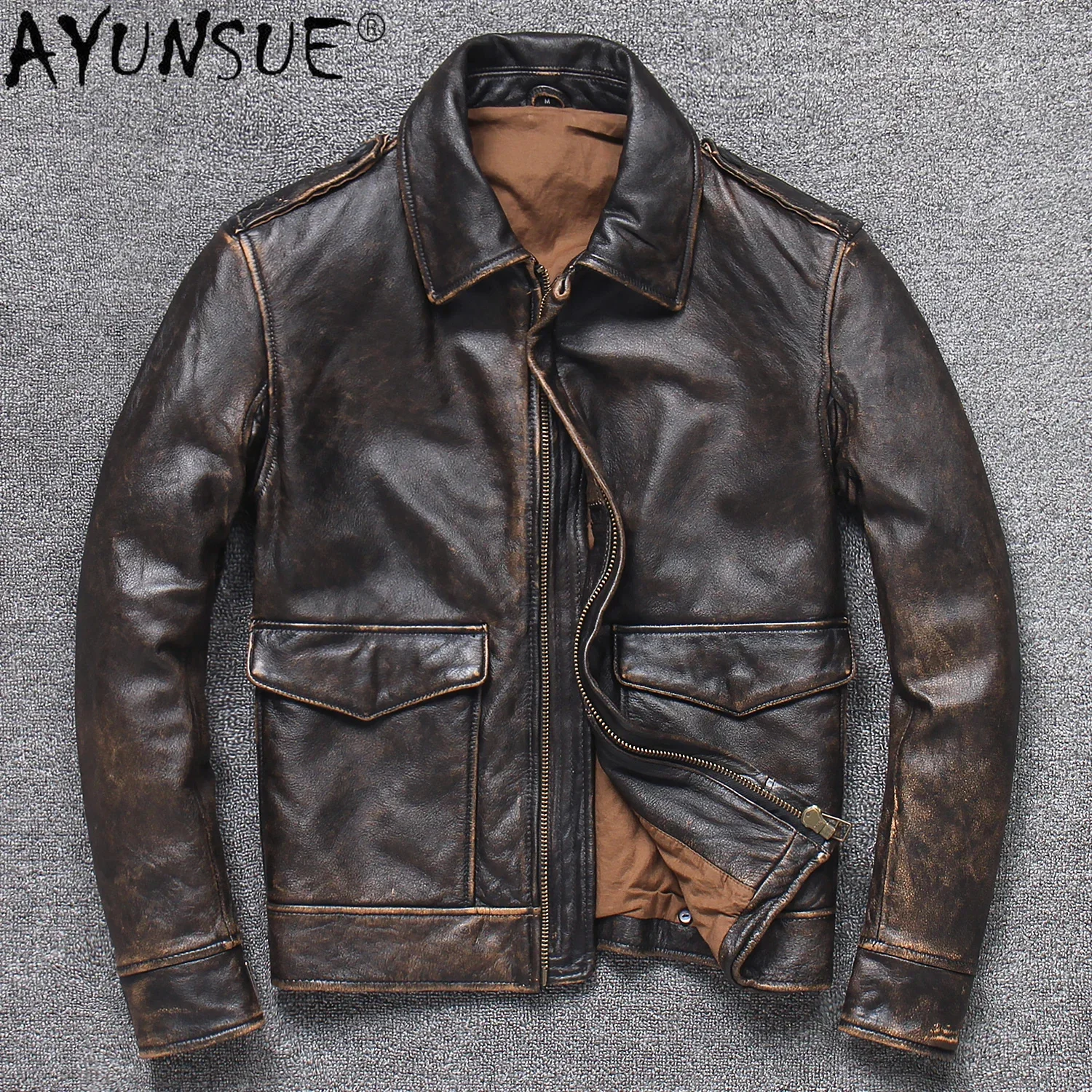 AYUNSUE Retro Men Clothing Genuine Leather Jacket Men's Cowhide Clothes Autumn Coat Male 2025 New Chaqueta Cuero Hombre LXR705