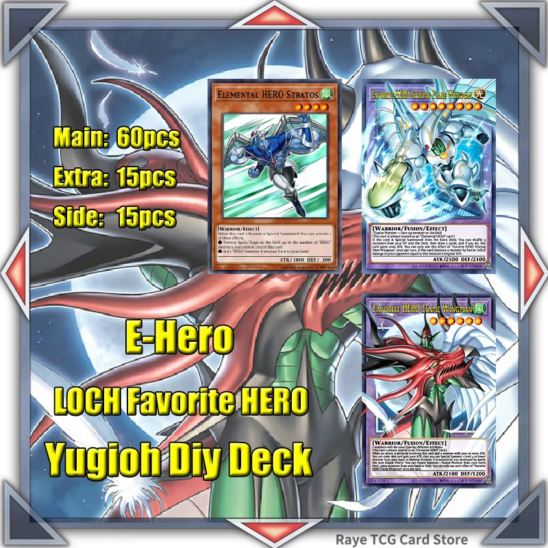90PCS LOCH Favorite HERO Elemental HERO E-Hero Yugioh Card Game Deck Fácil de Jogar Não Original Master Duel DIY Deck