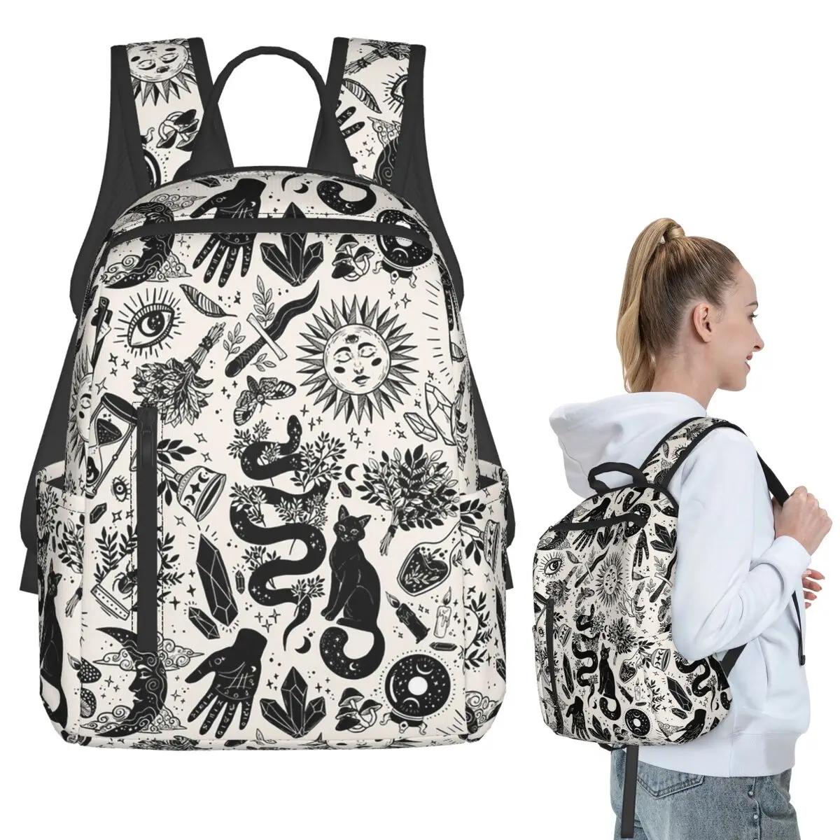 

Witch Element Cat Snake Moon Backpack Student BookBag Kids School Bag Laptop Shoulder Bags Men Women