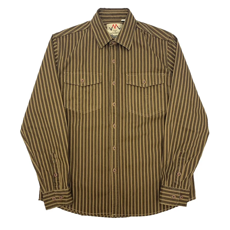 

New Arrival Men's Amekaji Striped Shirt Jacket - Autumn Heavyweight Workwear Double Pockets Loose Oversized Vintage Coat