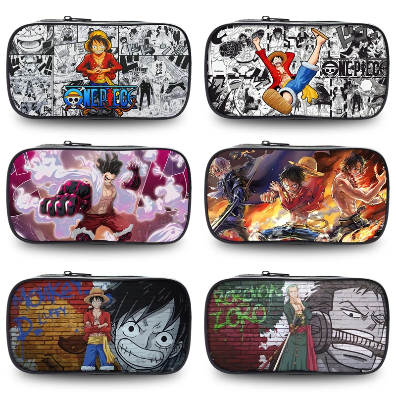 

One Piece Luffy Pencil Case Cartoon Anime Print Pattern Large Capacity Pen Bag Student Stationery Organizer Kids School Supplies
