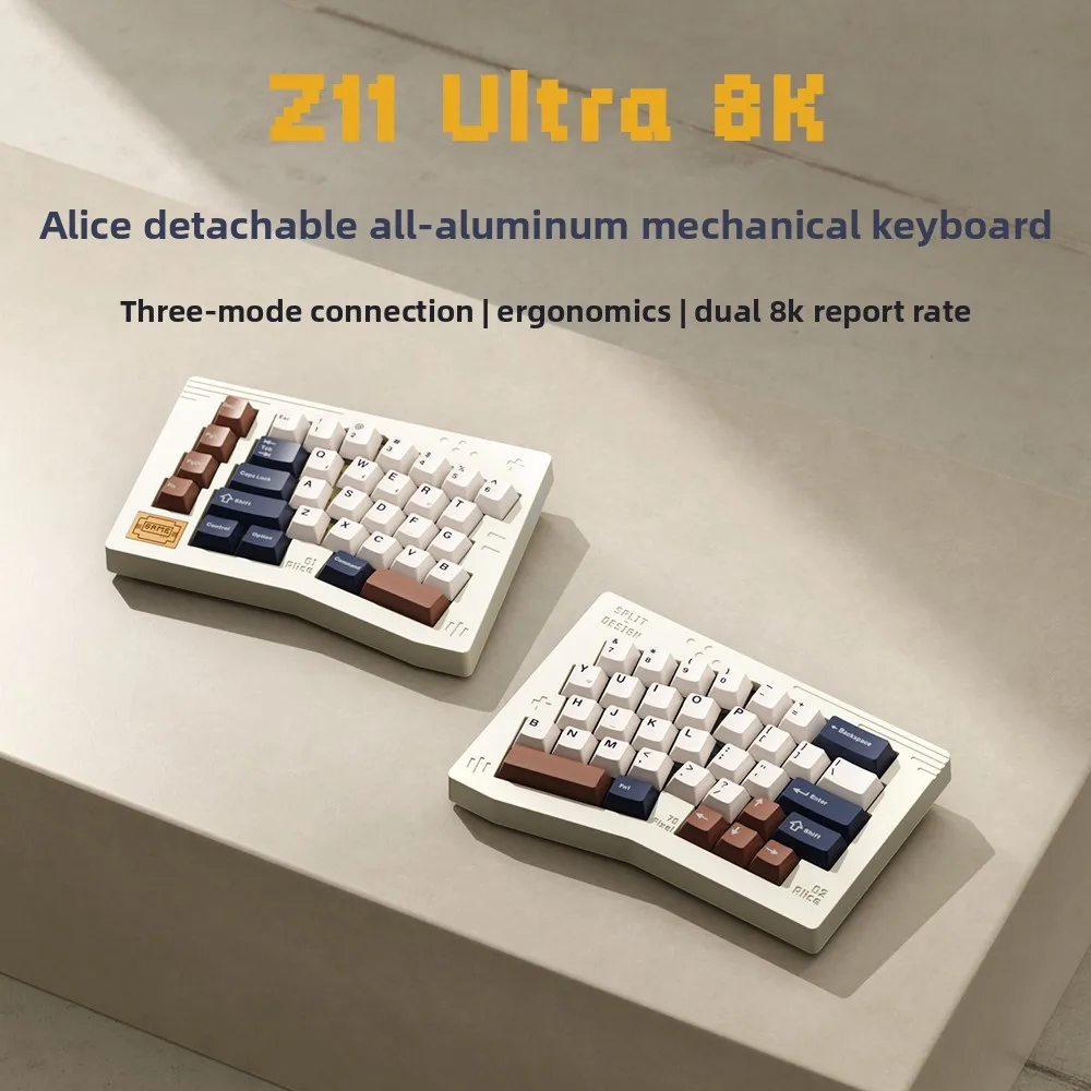 Ultra Slim Z11Ultra Tri-Mode 2.4G Wired Bluetooth Dual 8K Split Mechanical Keyboard Aluminum Alloy Hot Swappable Low Latency