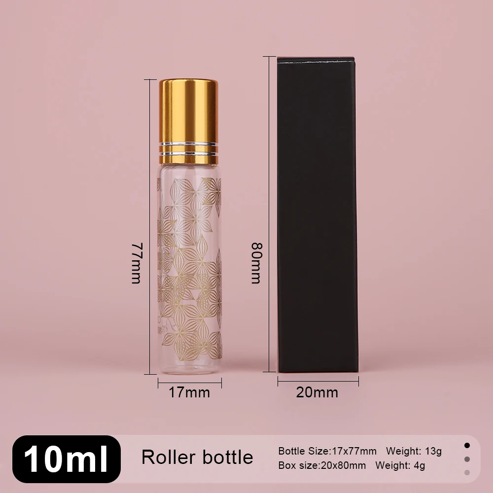 Flower Pattern Roller Bottle 10ml Perfume Bottle With Packing Box Travel Portable Empty Glass Perfume Bottle 10/20/30PCS