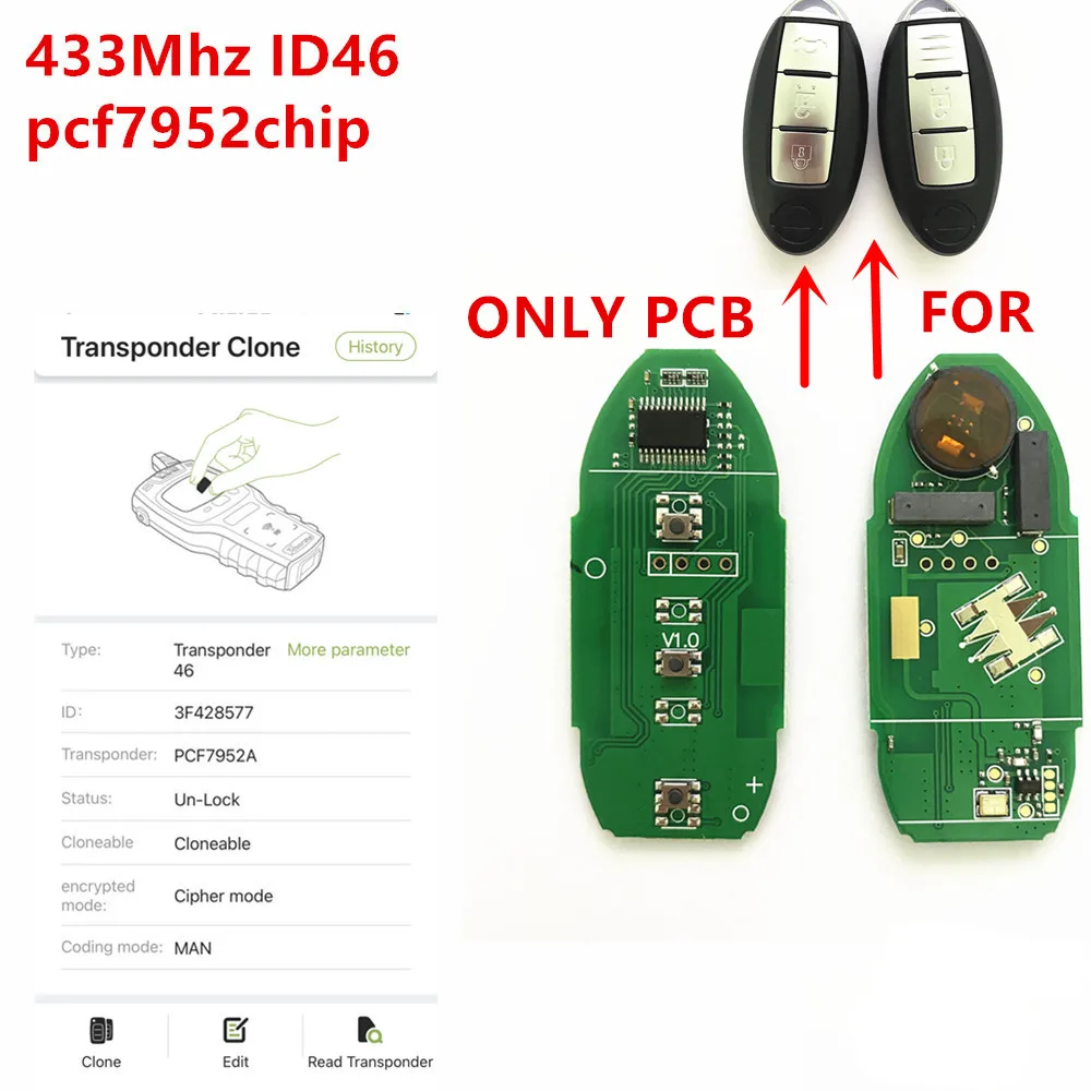 PCB ONLY P433Mhz ID46pcf7952 TWB1G662 Smart Remote CONTROL for Nissan Micra Juke Sentra Patrol Note Navara Tiida CWTWB1U825