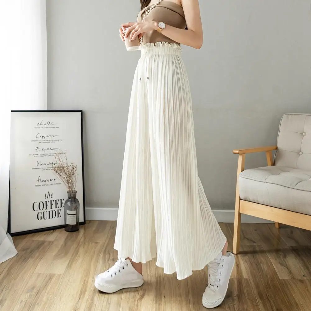 All-day Wear Pants Stylish Wide Leg Trousers Elastic High Waist Adjustable Drawstring Pleated Design Women's Casual Pants Women