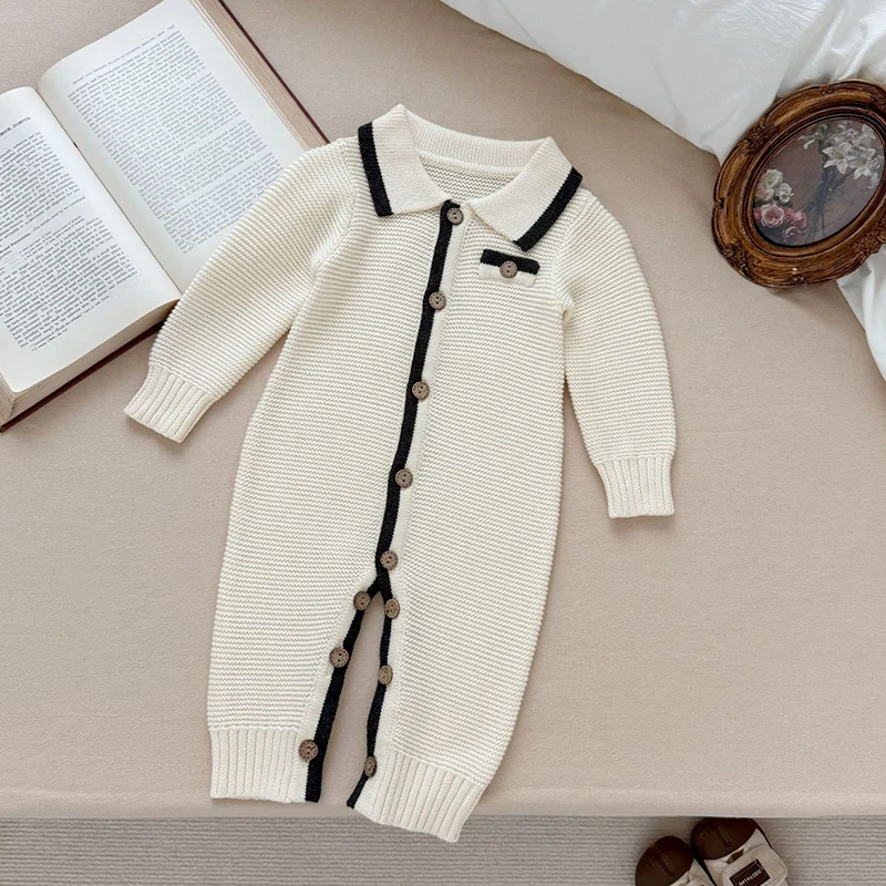 2026 New Spring Korean Style Climbing Suit 0-24M Toddler Baby Girl Boys Knitted Romper Infant Baby Girls Boys Knitted Jumpsuit
