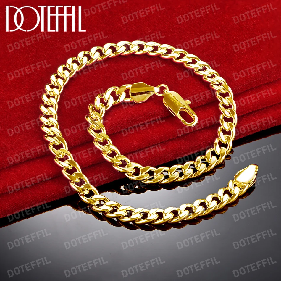 

DOTEFFIL 18K Gold 10MM 20 Inch Men Necklace Side Chain Atmospheric Jewelry Statement Necklace