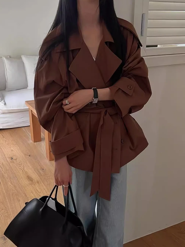

Chic Autumnal ort Coat Women's Sli Slimming Long Sve Waist-Cinching Tied Waistcoat Retro High-End Feel Commuter Kore...