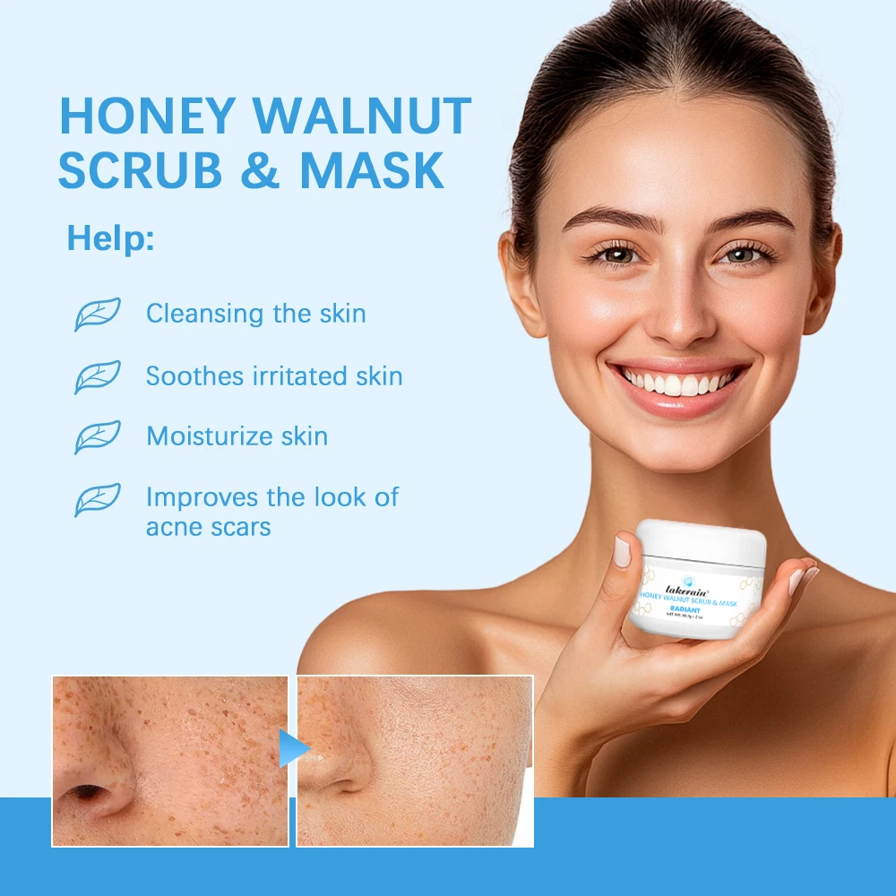 ハニー ウォールナット スクラブ & マスク - マヌカハニーとクルミを配合した角質除去マスク、黒ずみ、蓄積、しわ、スキンケア製品用