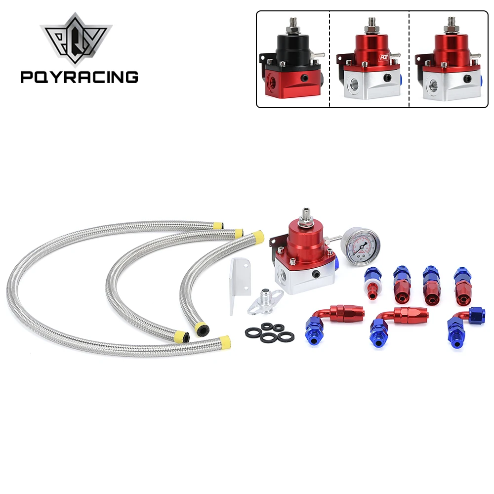 PQY - Black&Red Universal fpr AN6 Fitting EFI fuel pressure regulator For 7MGTE MKIII with hose line.Fittings.Gauge