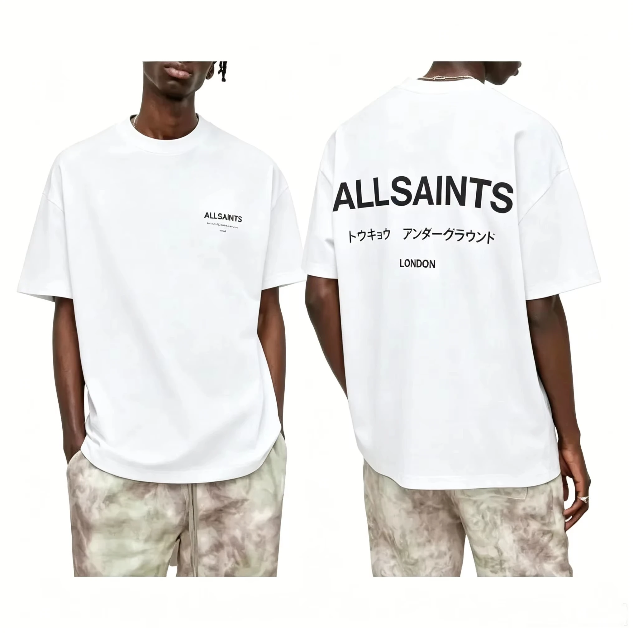 Men's Oversized Cotton TShirt with Circular Saint Louis Print Couple Matching T-shirt Trendy London Streetwear Short Sleeve Top