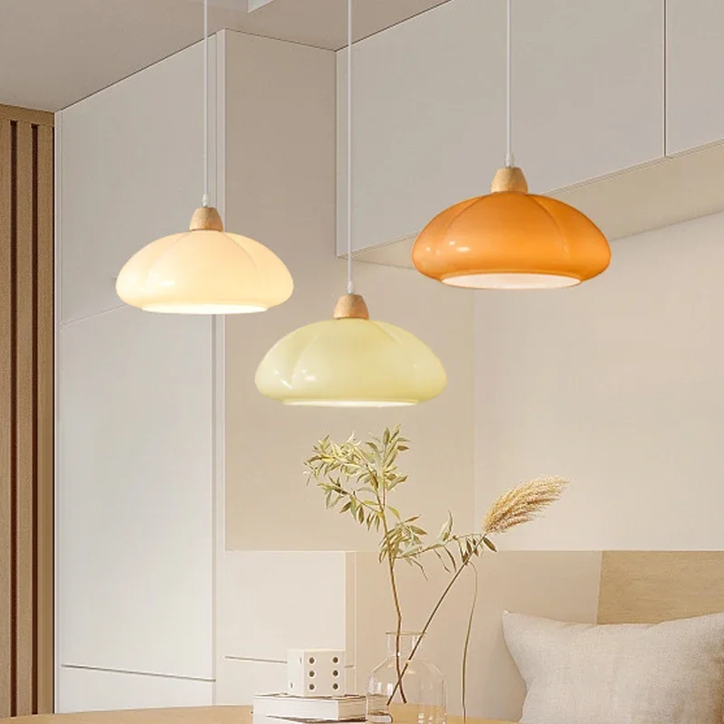 Imagem -04 - Nordic Pumpkin Pendant Light Lâmpadas de Vidro Criativo para Sala de Estar Sala de Jantar Quarto Estudo Laranja Creme Branco