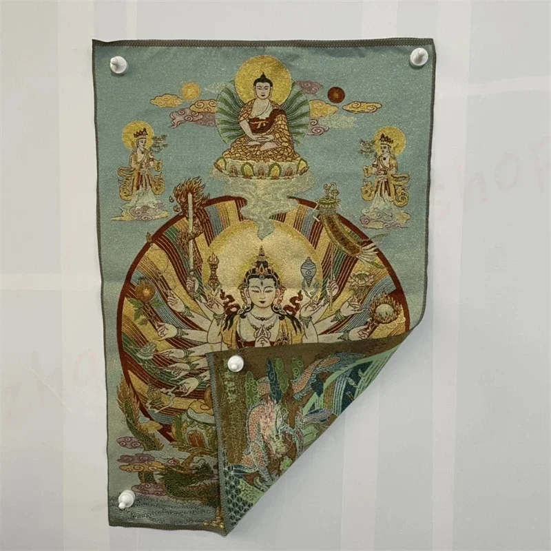 36“”Tantric Tangka Thousand Handed Guanyin Exquisite Home Silk Painting Religious and Folk Auspicious Decoration