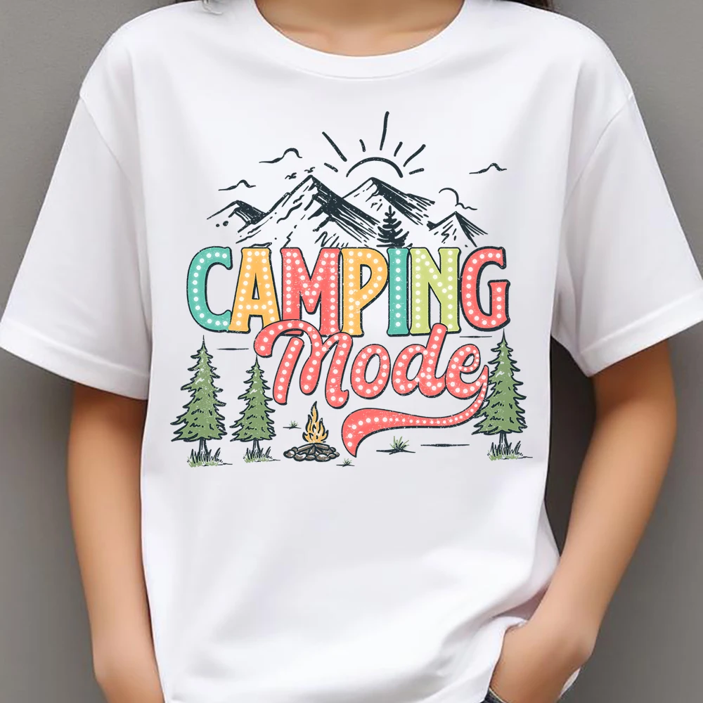 Mountain Range Camping Letter Heat Transfer Patches For Clothes DIY A-Level Washable T-shirts Iron-on Thermal Sticker
