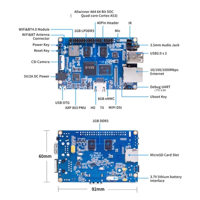 For Banana M64 64-Bit Quads Cores A64 Mini Single Board Computer BPi-M64 Banana Development Board