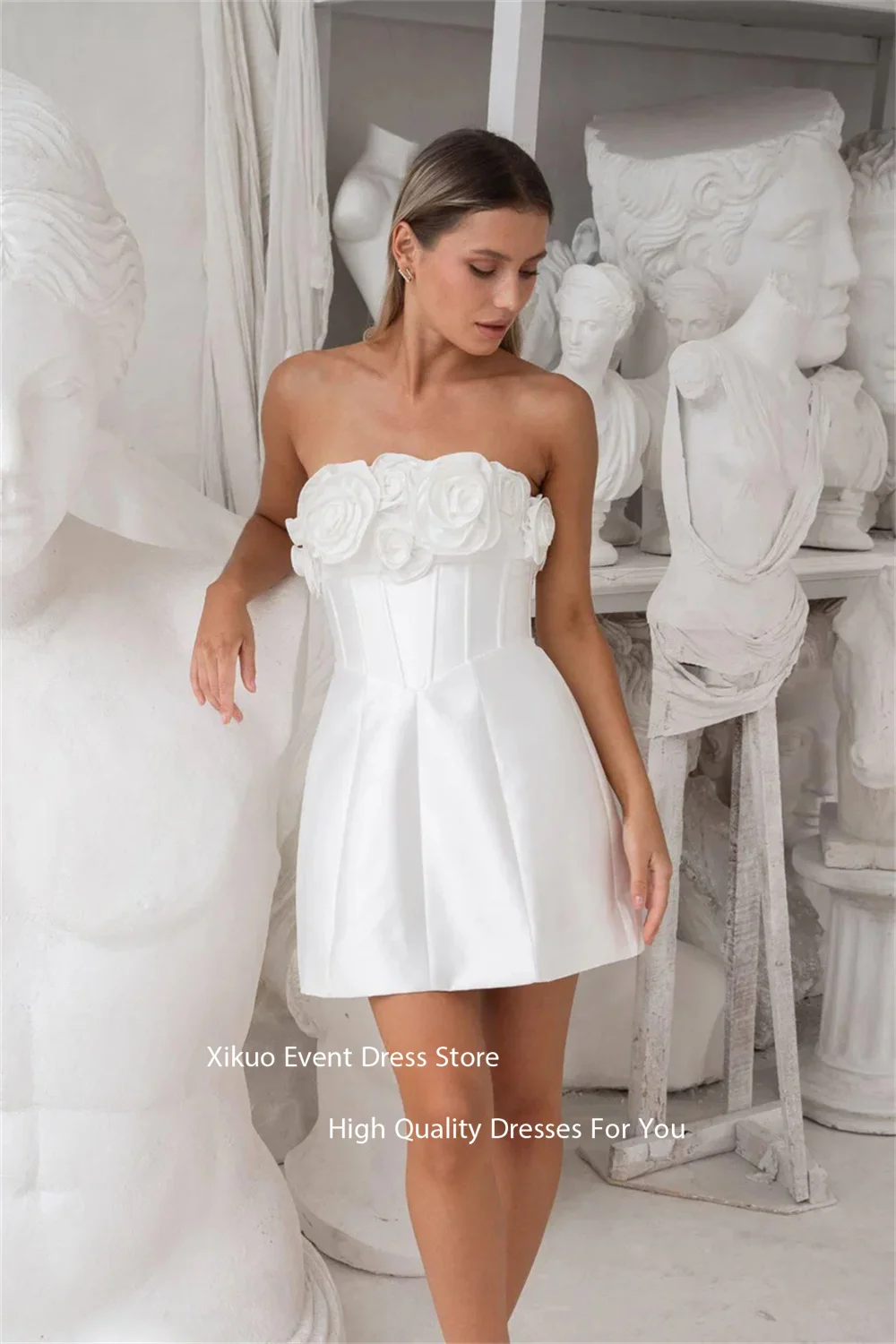 Xikuo Vestido De Novia sin tirantes y espalda descubierta 3D Floral adornado Vestidos De Novia una línea elegante Vestido De Novia Para Boda personalizado