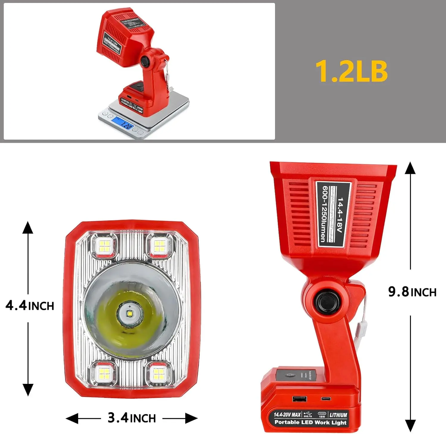 18V LED Flashlight for Milwaukee M18 18v Battery 18W LED Work Light LED Battery Lamp FloodLight for Camping Repairing Emergency