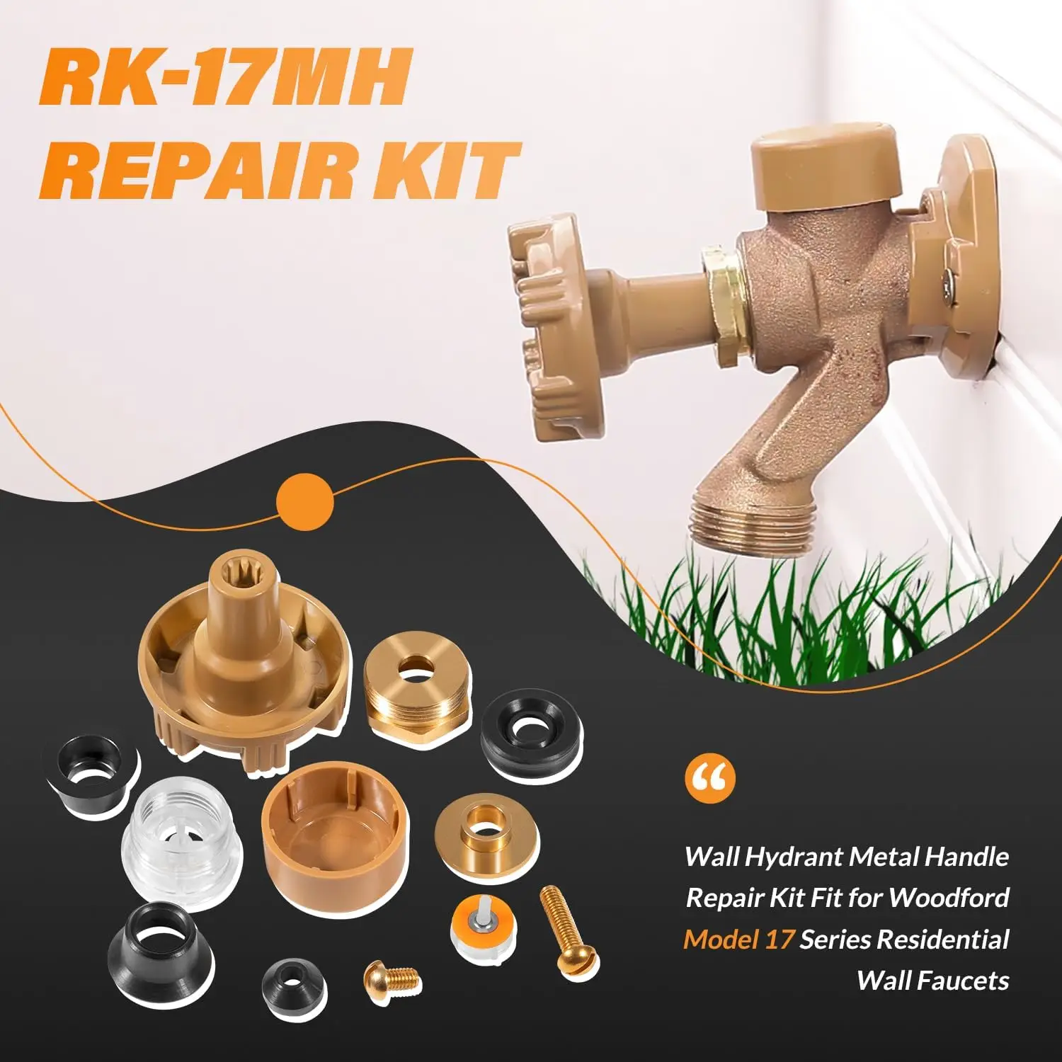 TM Replace for RK-17MH Repair Kit Wall Hydrant Metal Handle Repair Kit Fit for Woodford Model 17 Residential Wall Faucet 12 Pcs