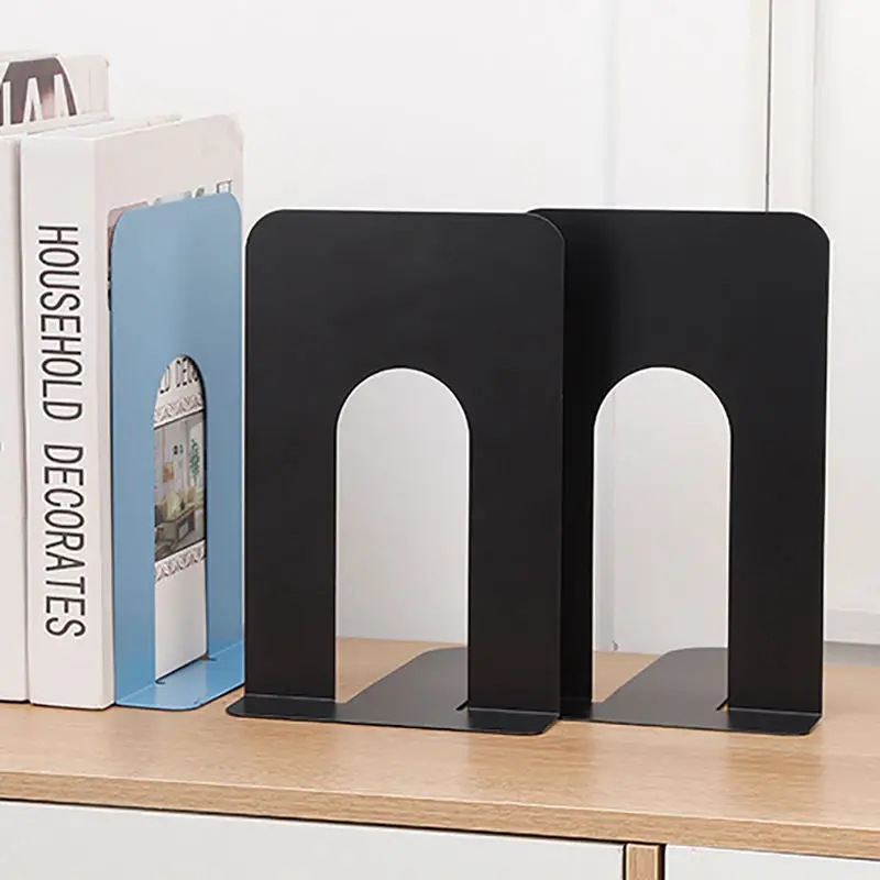 2pcs Art Deco Metal Bookends Rectangle Handicraft for Library Office Desktop File Organization Storage Shelf Bracket Bookstop