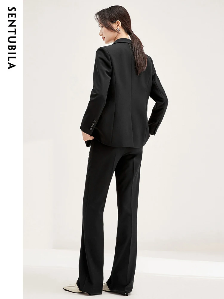 Sentubila 2023 Herfst Winter Nieuw Casual Jasje Blazer Wijde Pijpen Broek Tweedelige Elegante Dames Broek Pak Kantoor Outfit 133z50003