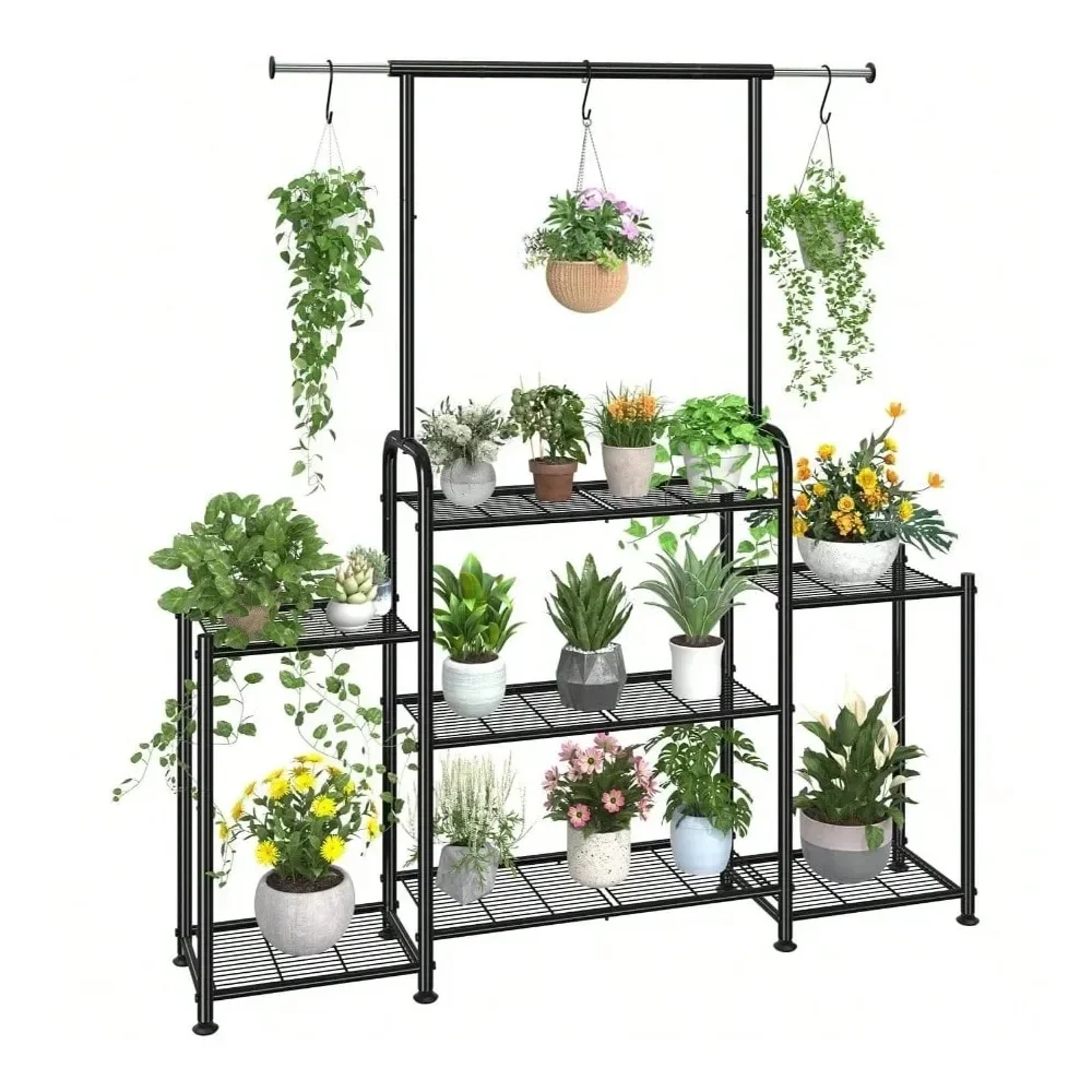 

Stand Indoor Outdoor, Metal 3 Tier Tall Hanging Plant Shelf Multiple Flower Planter Large Heavy Duty Ladder Plant Holder Garden