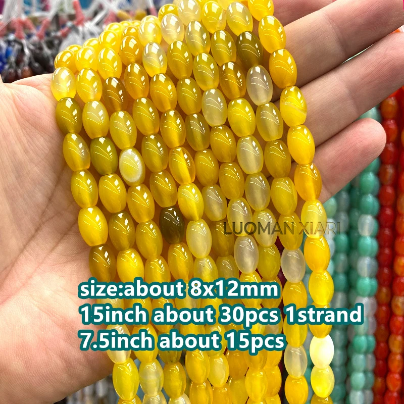 Natural Stone 8x12mm Rice Ice Crack White Agate Oval Loose Spacer Beads for Jewelry Making Diy Bracelet Charms Accessories 15''