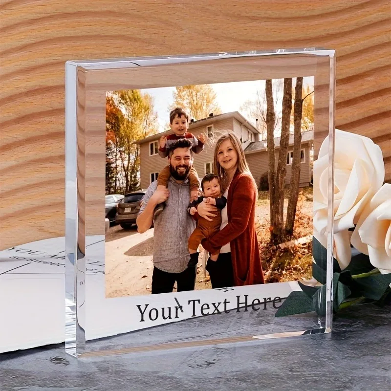 Personalisierter Bohemian 2D Flacher Acryl-Fotoblock mit V und individuellem Text, handgefertigte Dekoration, Geschenk für Familie, Paare, Jahrestag