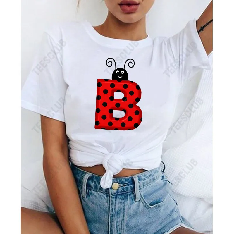 

26 Letter Printed T Shirt New 26-letter Ladybug Print T-shirt for Men and Women Aesthetic Clothes Graphic T Shirts Harajuku Tops