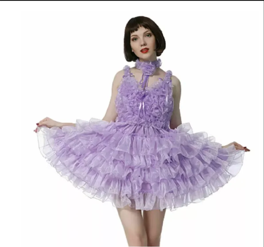 

Tower Skirt Clothing New Hot Sale Maid Sissy Dress Purple Sexy Sling Fluffy Organza Fluffy Customized
