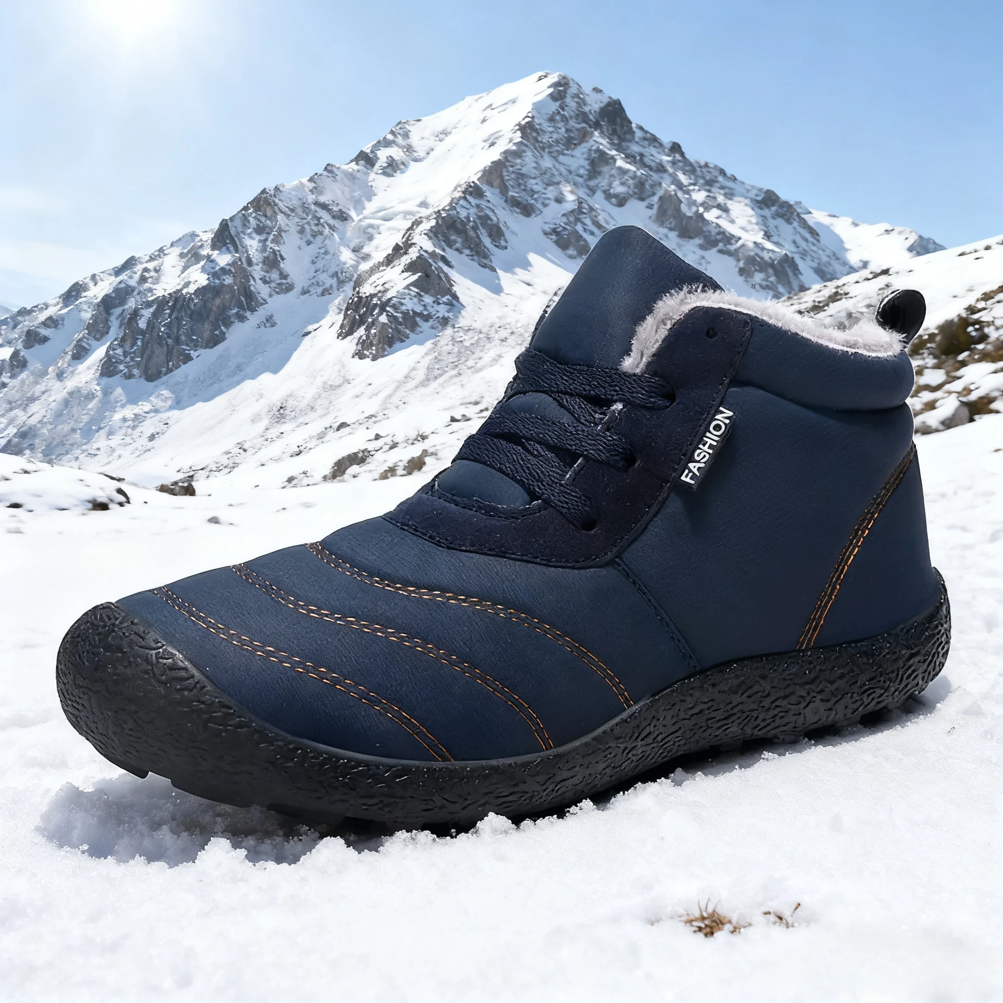 

Ankle Boots Men's Winter Snow Boots Fashionable Outdoor Mid High Top Black Cotton Shoes Rubber Sole Retro Winter Sport Shoes