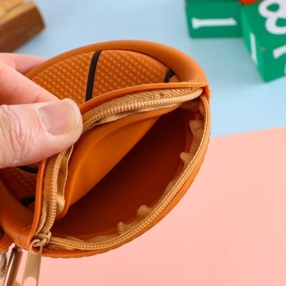 Multifunctional Silicone Coin Purse Keychain Wrist Strap Creative Mini Storage Pouch Sports Ball Shaped Pendant Keychain
