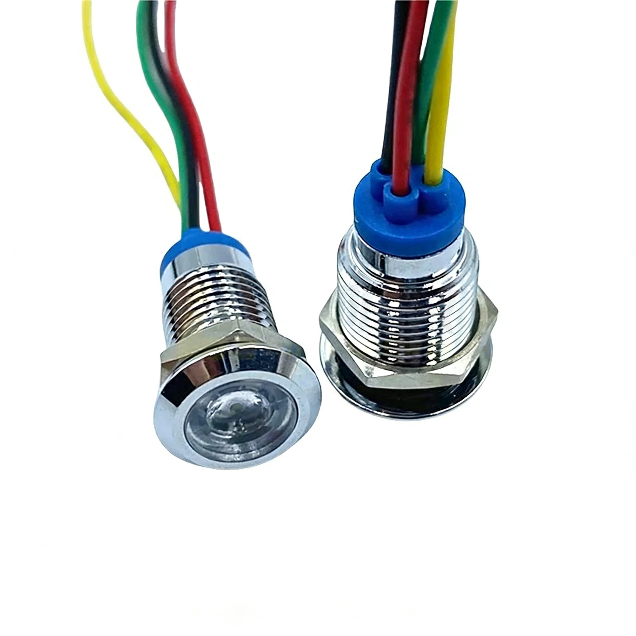 4-Pin RGB Full-Color Red,Green And Blue Perforated 8,10,12,16MM Metal LED Waterproof Indicator Light, Flat Head With Lampshade