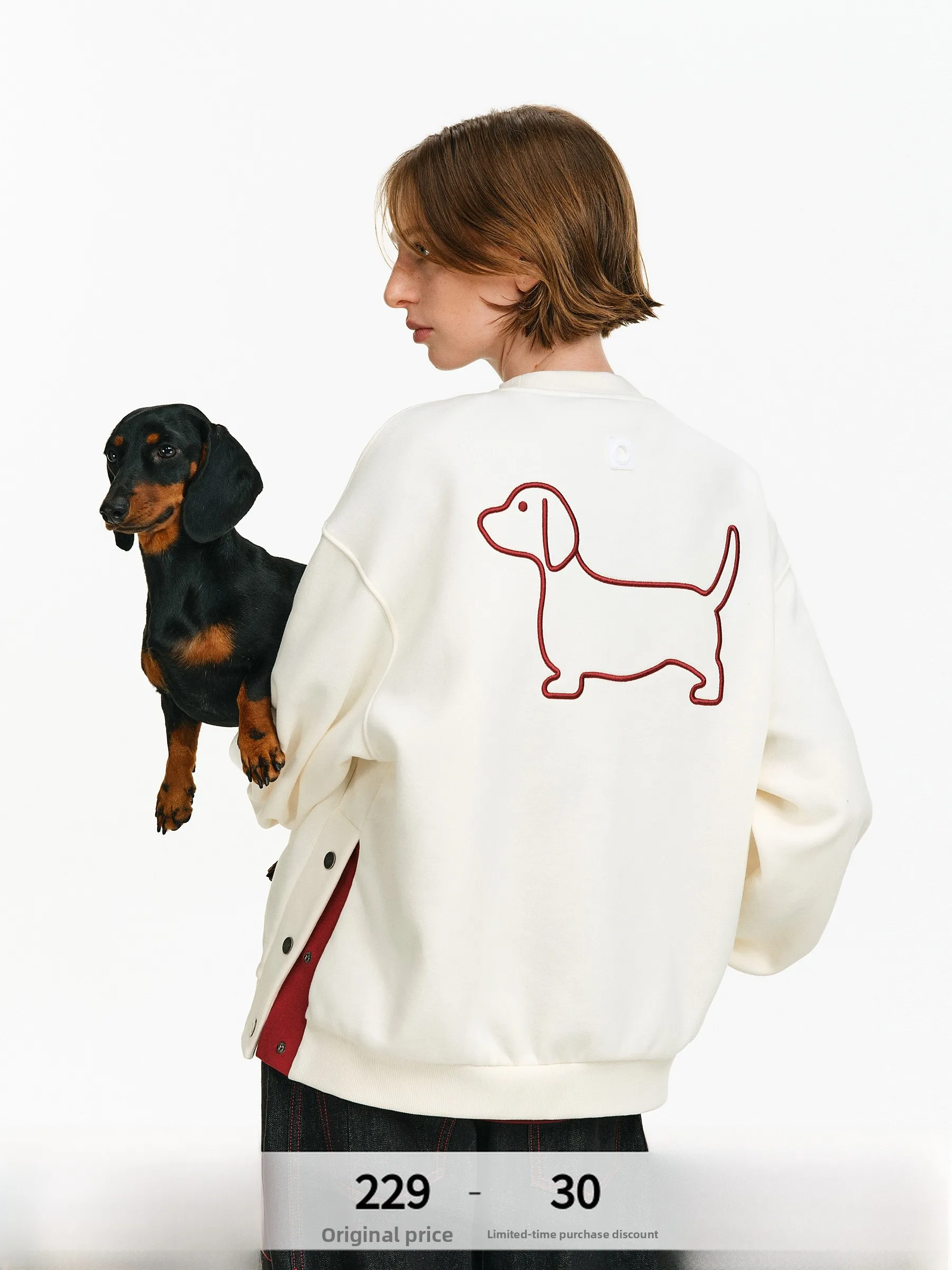 

PCLP Color Block Dog round Neck Sweatshirt Loose Long Sleeve Unisex Sweatshirt Youthful Style Breathable Cotton Autumn Winter