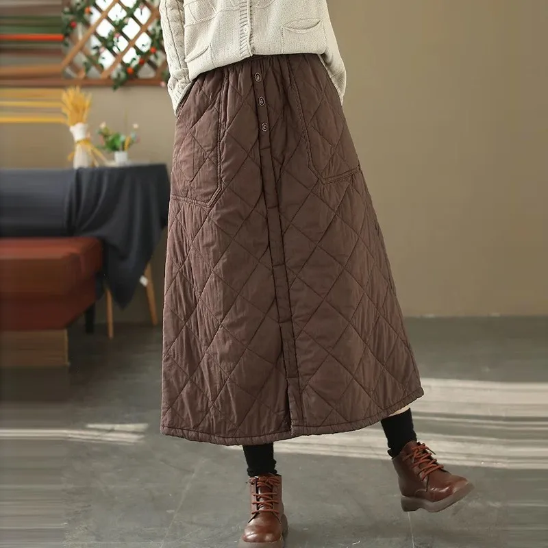 Women Casual Long Skirt New Arrival 2024 Autumn Vintage Style Solid Color Thick Warm Female Basics A-line Skirts B4018