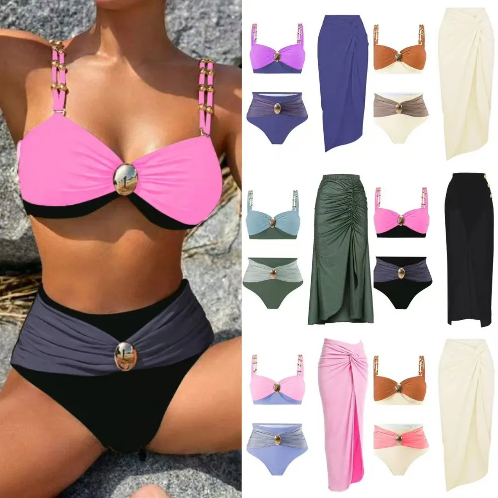 

New European and American Swimsuit Suits for Women Round Color Combination High Waist Swimsuit Suits