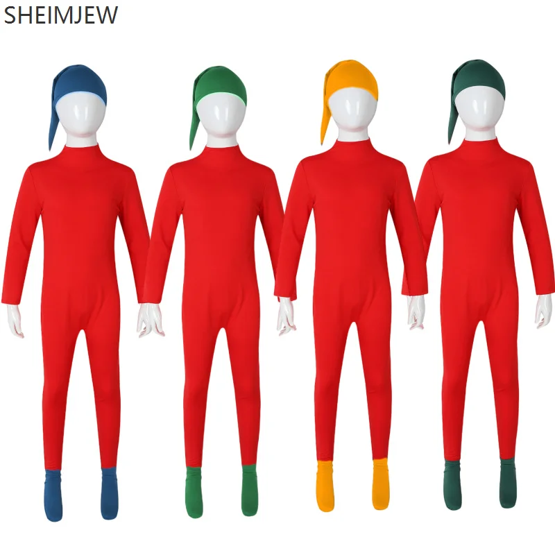 

2025 Princess Fairy Tale Seven Dwarfs Red Clothes Children Halloween Carnival Party Cosplay Dwarf Bodysuit Stage Performance Set