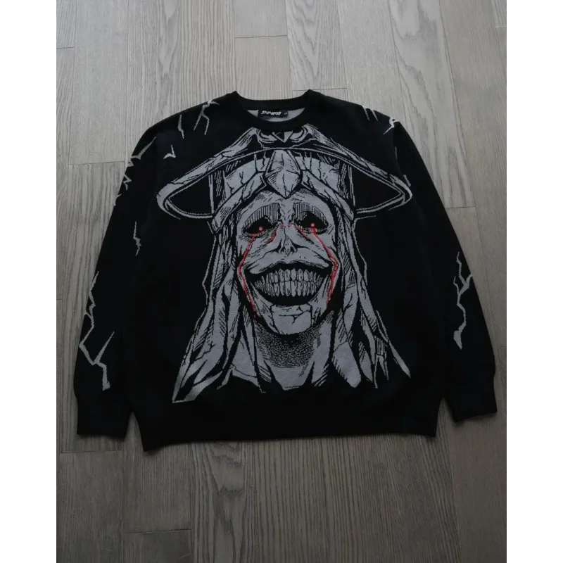 American high street fashion clothing men 2K anime pattern oversized pullover sweatshirt Harajuku retro T-shirt women