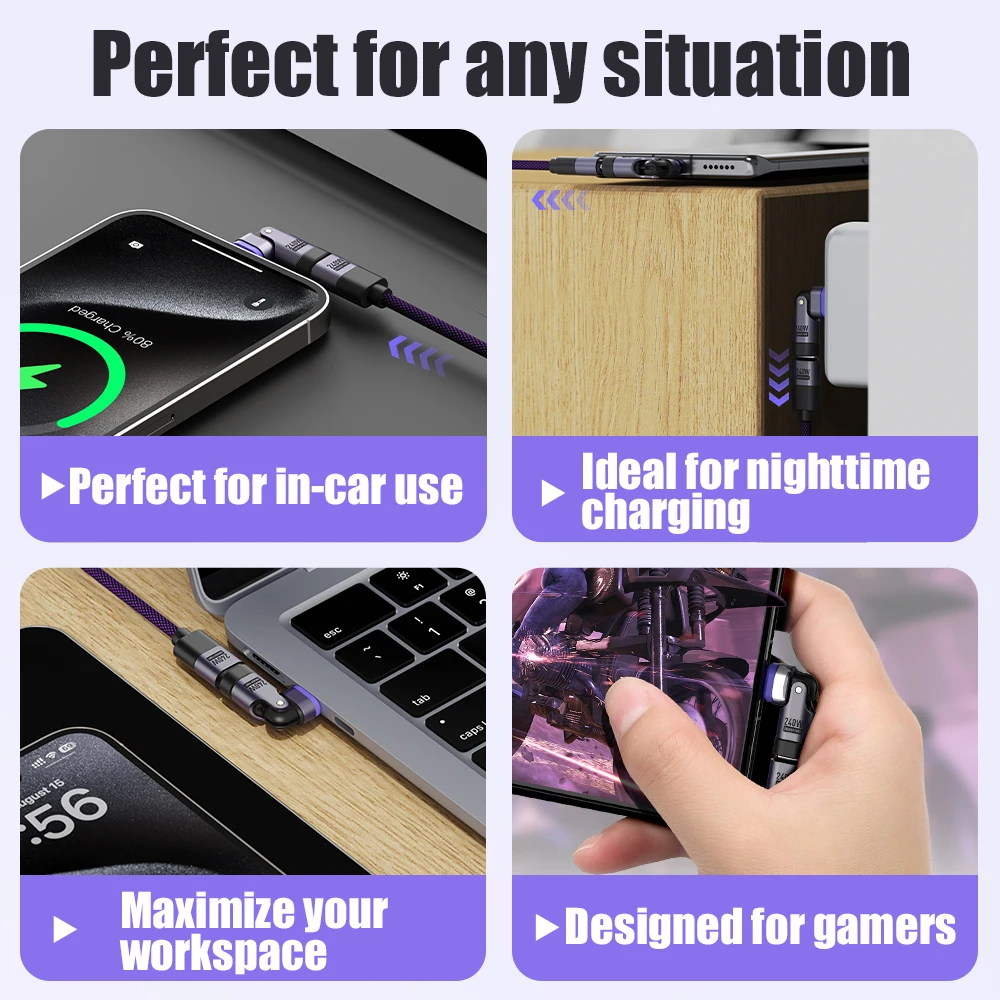 Adattatore magnetico USB C Adattatore da 90 gradi PD 240W Adattatore ad angolo retto di tipo C Connettore USB C da 180 gradi Adattatore da USB C a USB C
