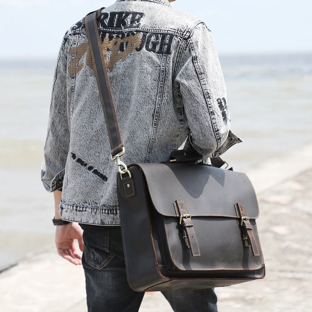 S.WORKER Retro Vollnarbenleder-Handtasche für Herren | Klassische Business-Aktentasche – Detail 6