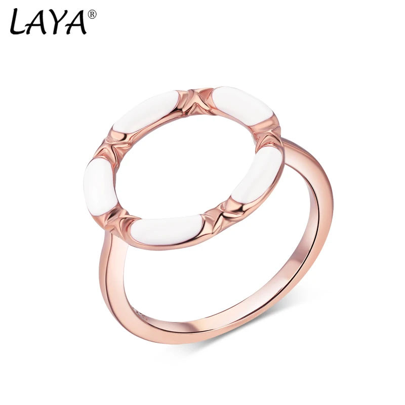 LAYA Pure 925 Sterling Silver Open Circle Ring For Women Men White Black Enamel Simple Design Original Modern Jewelry 2022 Trend