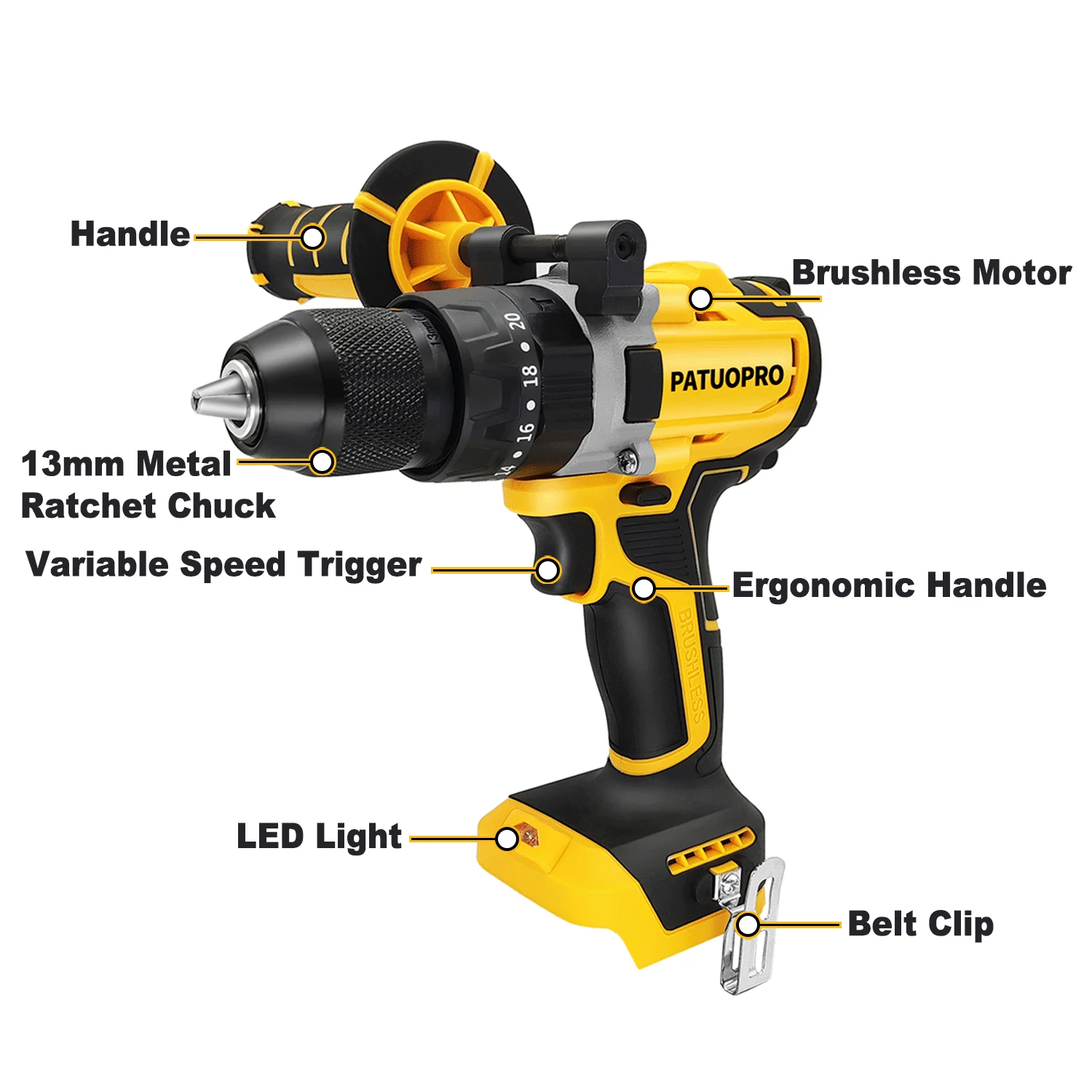 13mm Electric Hammer Drill Brushless Cordless Impact Drill Ice Screwdriver Wood Metal Concrete Drilling Power Tool(No Battery)