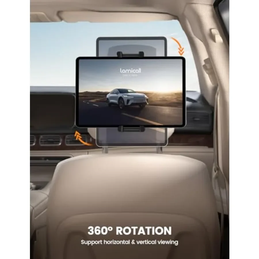Penyangga Tablet untuk Sandaran Kepala Mobil [Ramah Casing Tebal] [Rotasi 360] Dudukan Tablet Mobil untuk Kursi Belakang Perlengkapan Perjalanan Darat