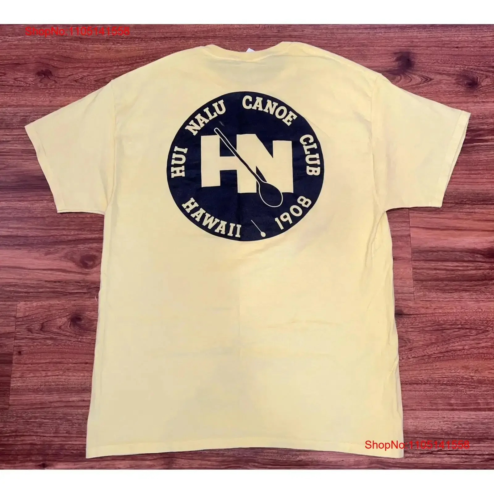 

HUI NALU CANOE CLUB HAWAII 1908 Yellow T Shirt size Large Hawaiian vintage Washed Versatile Comfortable Stretched Slightly