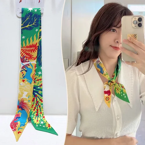 Imagen 2 del producto Nuevo 2025, bolso envuelto en seda simulada, bolso con asa, bufanda de seda, bolso atado, cinta, serpentina pequeña decorativa