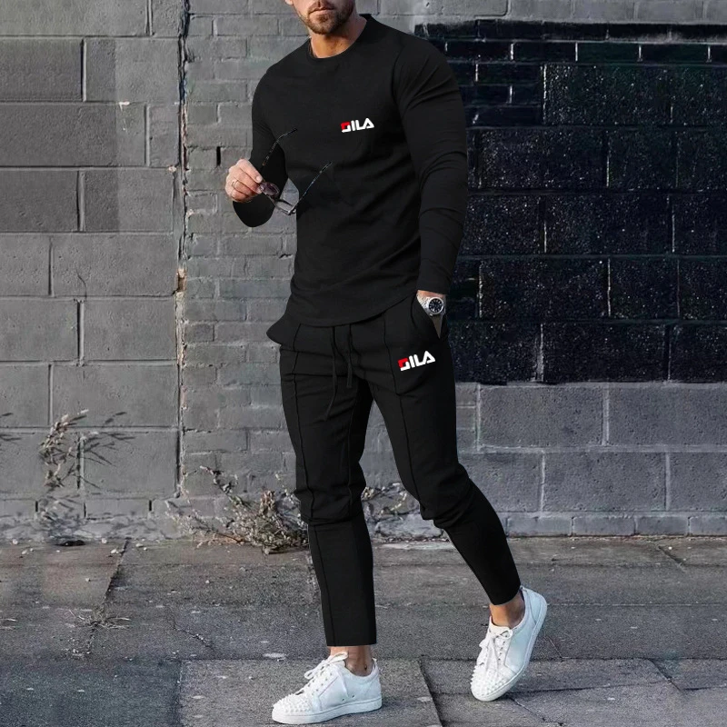 Men\'s Long sleeve T-shirt+Pants Set Casual Brand Sportswear Pullover Casual Suit for Men Clothing Men\'s casual Long sleeve suit