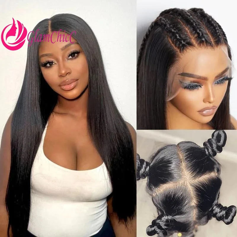 

Straight Full Lace Wig Human Hair Natural Black Transparent Lace 180% Density 12A Pre Plucked 100% Virgin Hair Glueless Wig