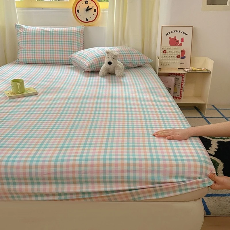 Sábana suave De moda, funda De cama estilo a cuadros, ropa De cama antideslizante, sábanas ajustadas para adultos y niños, Drap De Lit (funda De almohada necesita pedido)
